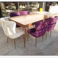 میز و صندلی ناهار خوری 6 نفره استیل نیوچستر سفید بنفش 155*90*77 برند صنعت چوب کارما