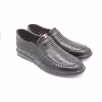 کفش تابستانی مردانه چرم اداری بدون پاشنه راحتی کاملا دوردوخت بادوام طرح پرچمی رنگ سیاه ارسال رایگان به سراسر کشور