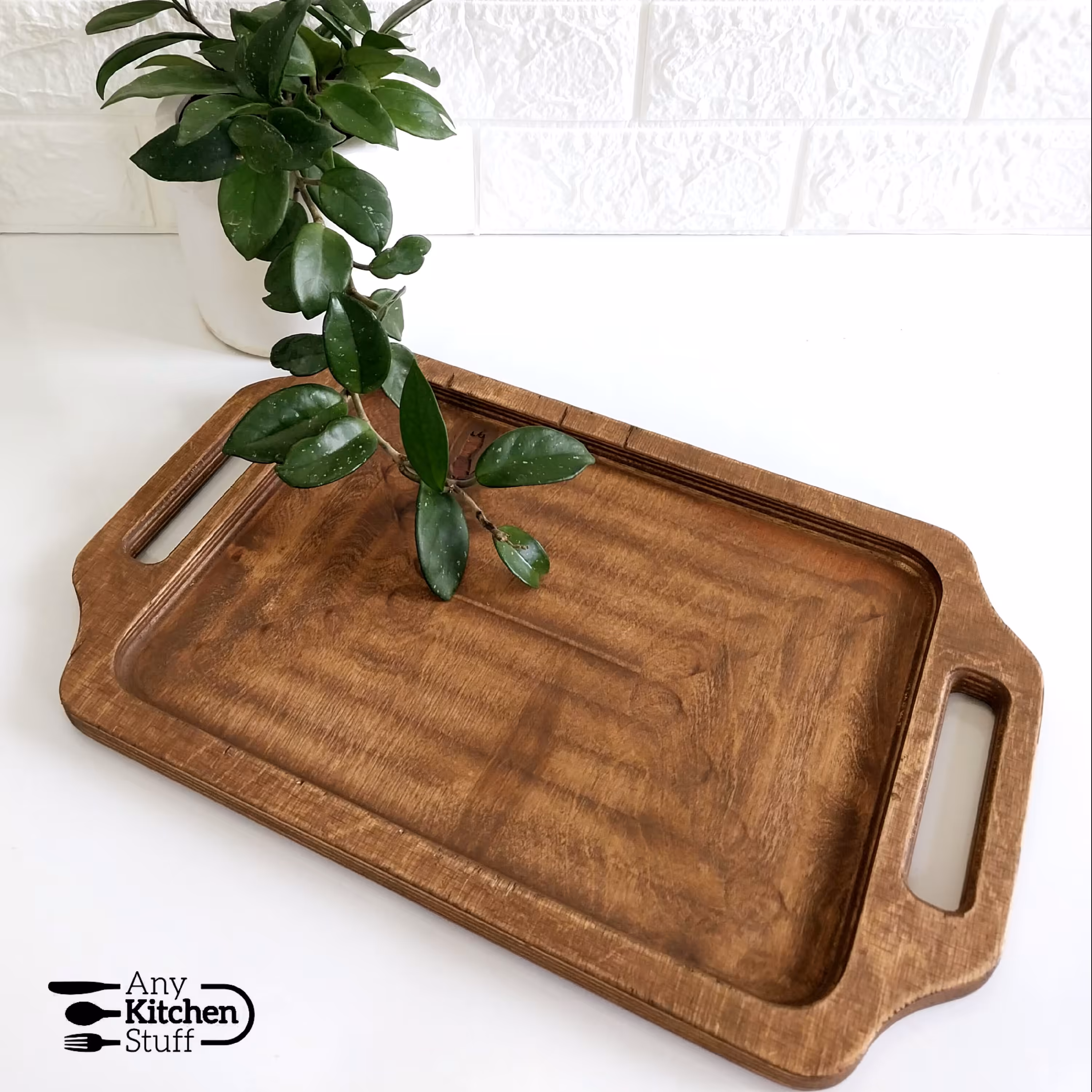 سینی چوبی دسته سر خود سایز بزرگ در  ( ابعاد 40 در 25 )