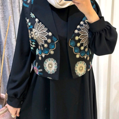 جلیقه ومانتو عبایی تسنیم دوتیکه الیزه وسوزندوزی شیکخاص