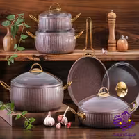 سرويس قابلمه پويان 10پارچه سلين خمره اي Eviz قهوه اي