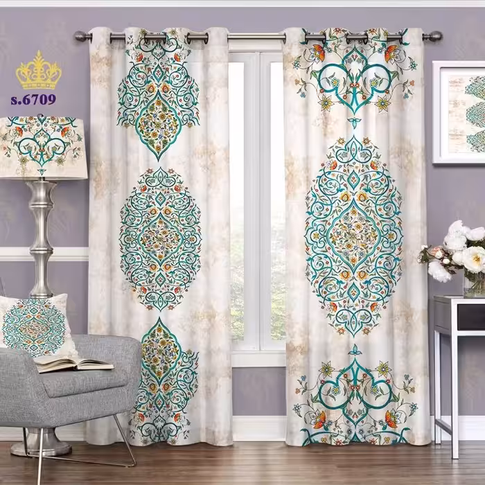 پرده پذیرایی دو قواره پانچ اسلیمی طرح پیچک تو خالی کد S6709