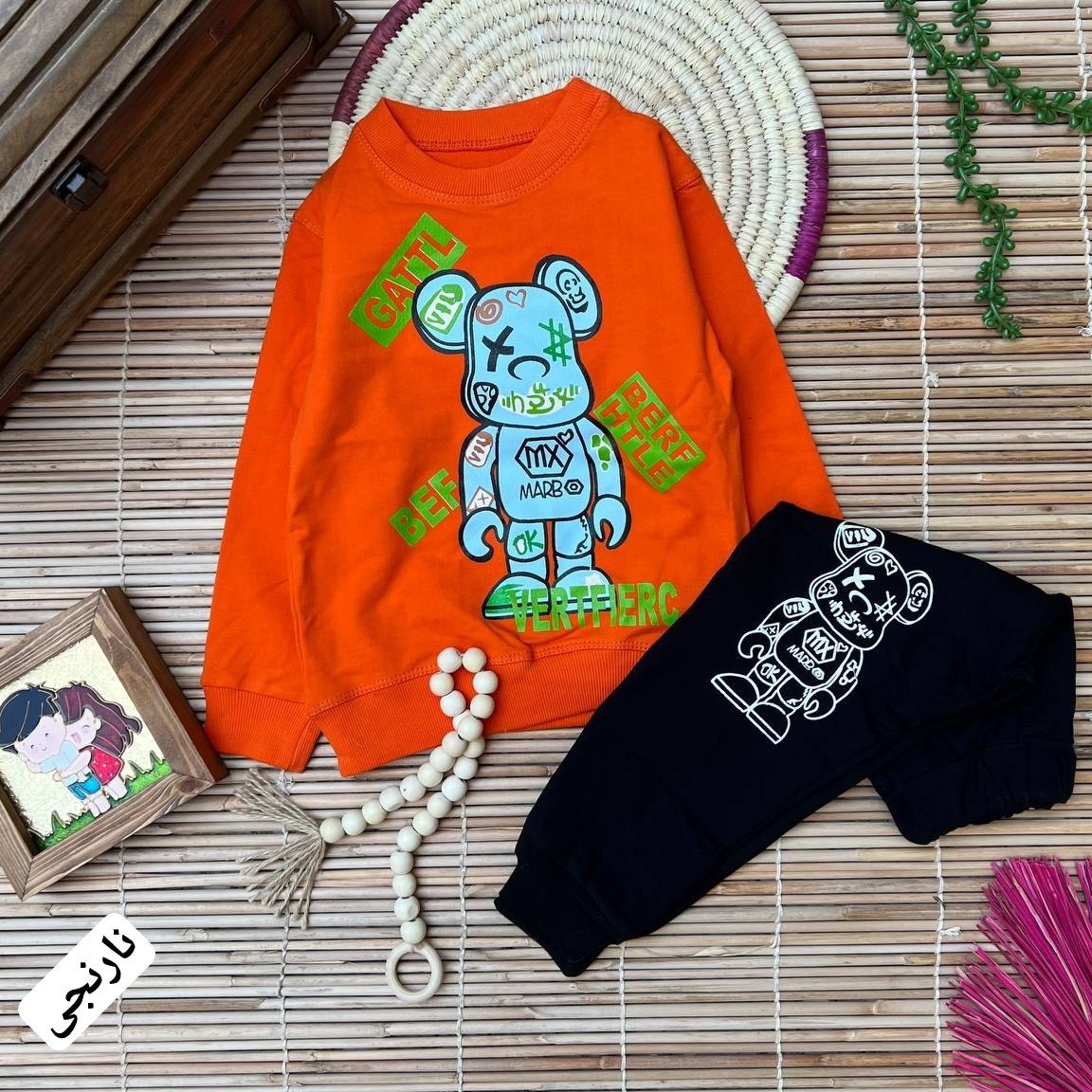 بلوز شلوار اسپرت خواهر برادری بیرونی پاییزه زمستانه طرح خرس جنس دورس پنبه لاکرادار اعلا سایز 40 تا 55 ( ارسال رایگان )