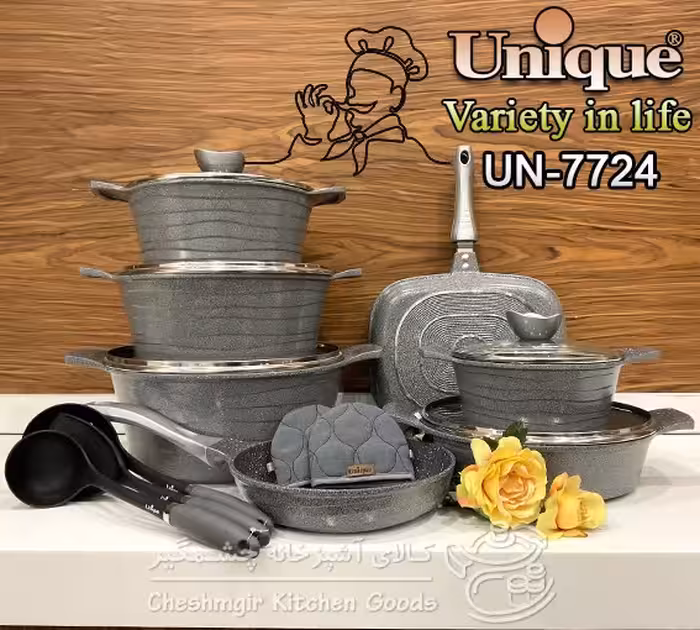 سرویس 16 پارچه طوسی نقره ای لاین یونیک مدل UN-7724