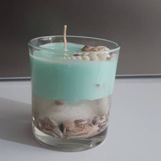 شمع ساحلی شیشه ای در سایز بزرگ رنگ دلخواه شما