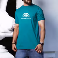 تیشرت مردانه یقه گرد بالنسیاگا رنگ آبی شالی سایز لارج تا 3ایکس 