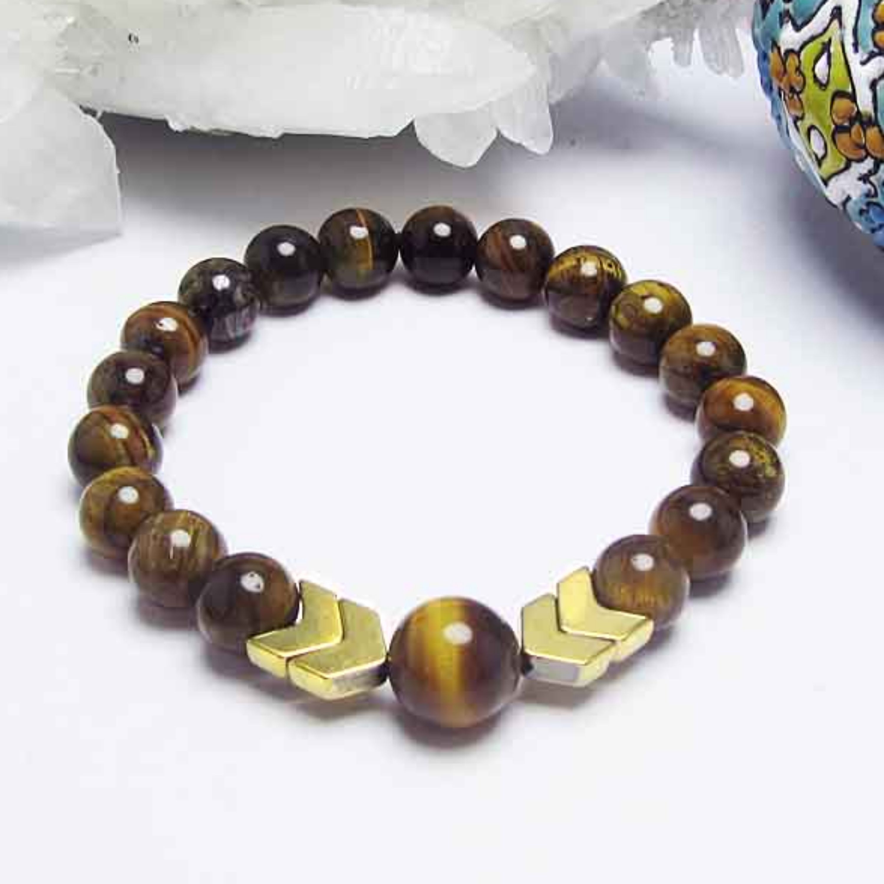 دستبند اسپرت سنگی چشم ببر و حدید کد 1654