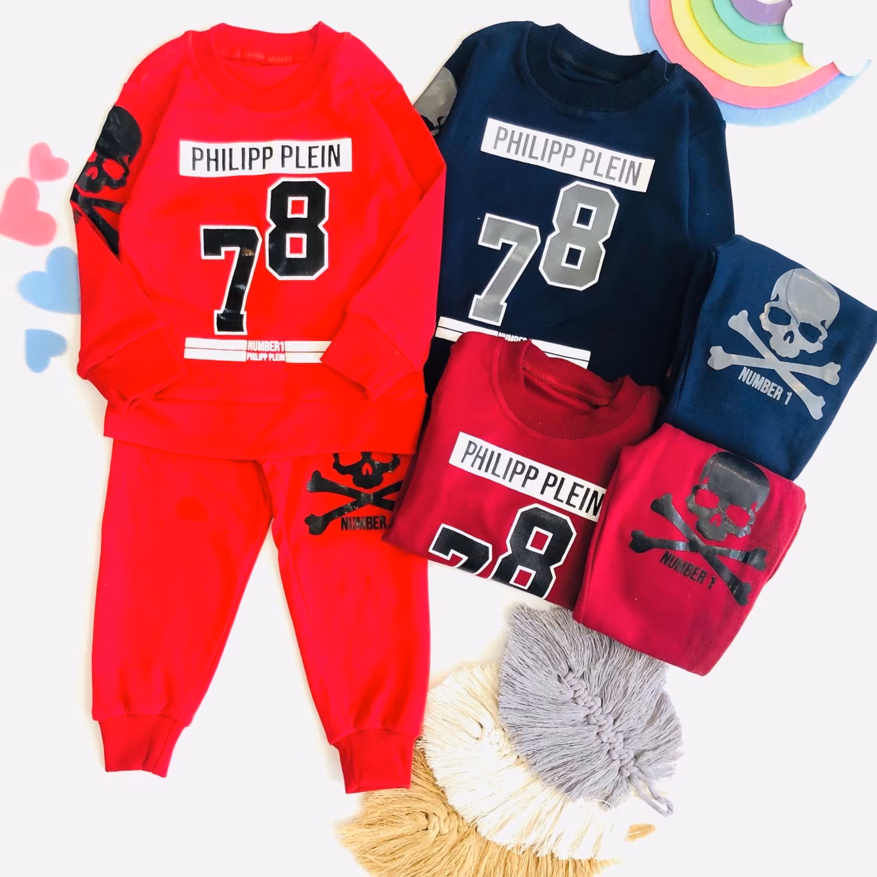 بلوزشلوار پسرانه سه رنگ سرمه ای زرشکی و قرمز