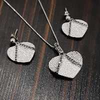 نیم ست نقره تایلندی طرح قلب با آبکاری طلا سفید