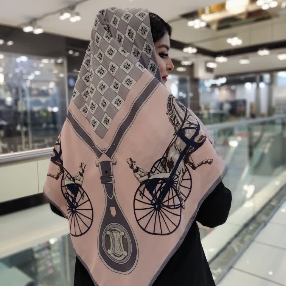 روسری زنانه مجلسی صورتی طوسی