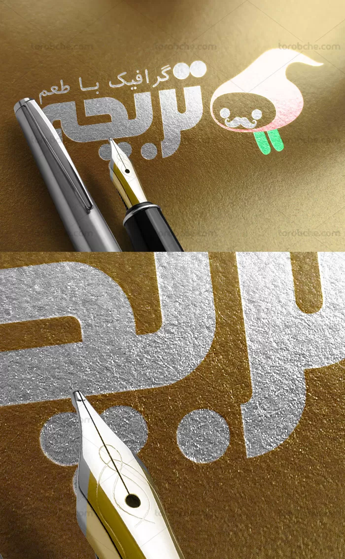 طرح لایه باز موکاپ لوگو طلایی به همراه خودنویس - گرافیک با طعم تربچه