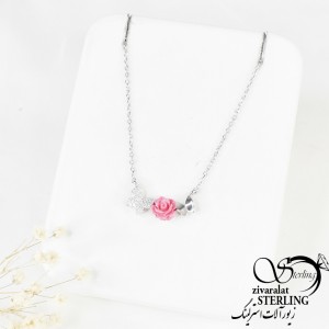گردنبند نقره گل و پروانه کد 7126