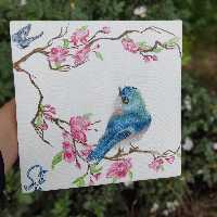 تابلو نقاشی رنگ روغن پرنده دربهار اندازه30در30