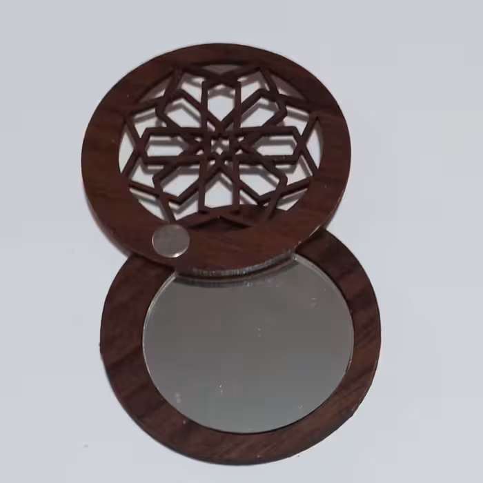 آینه جیبی چوبی دایره ای 