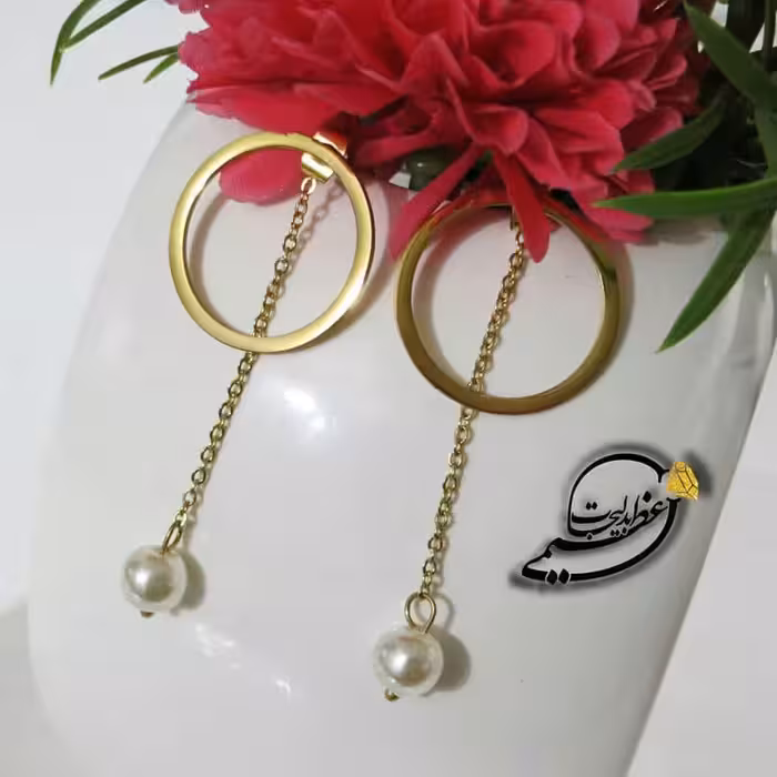 گوشواره دو تیکه با نگین مرواریدی از جنس استیل رنگ ثابت روکش طلا
