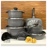 سرویس قابلمه 15 پارچه طوسی با درب سیلور  ( یونیک ) 8843