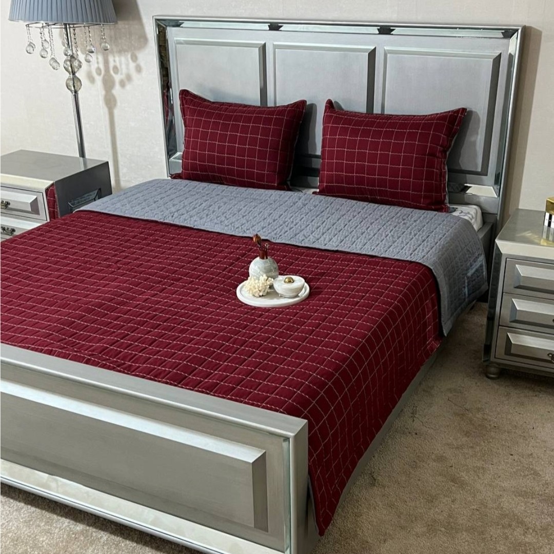 روتختی دونفره تک رنگ گلدوزی زرشکی (ضمانت پرز و رنگ )