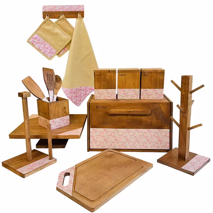 سرویس جهیزیه آشپزخانه 16 تکه ((سلما)) طرح گلسا (سرویس آشپزخانه چوبی)