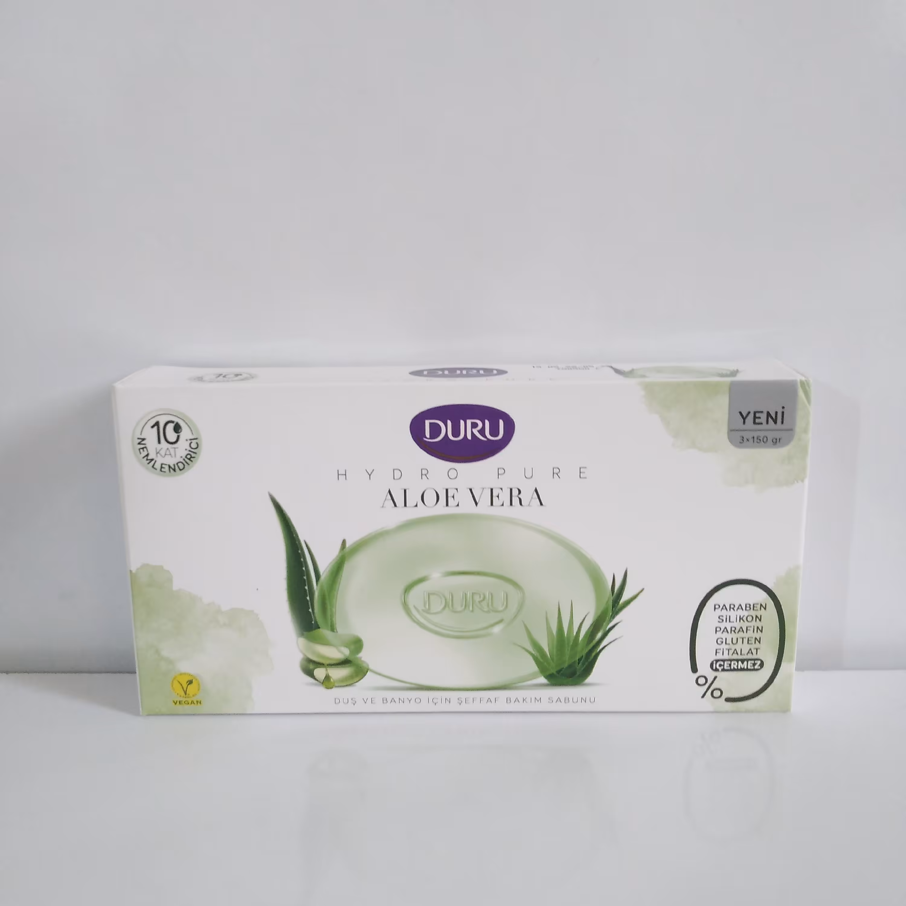 صابون آبرسان آلوئه ورا شیشه ای دورو ترکیه Duru Hydro Pure بسته 3 عددی