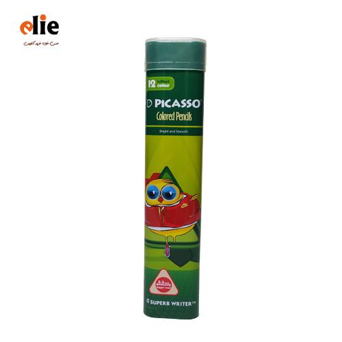 مداد رنگی 12 رنگ پیکاسو جعبه فلزی سه گوش