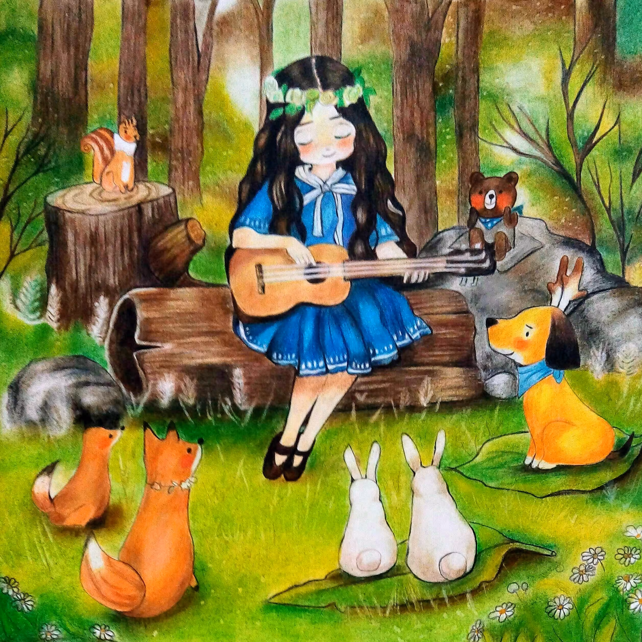 نقاشی پاستل گچی و مداد رنگی روی مقوا در ابعاد 60 در 60 