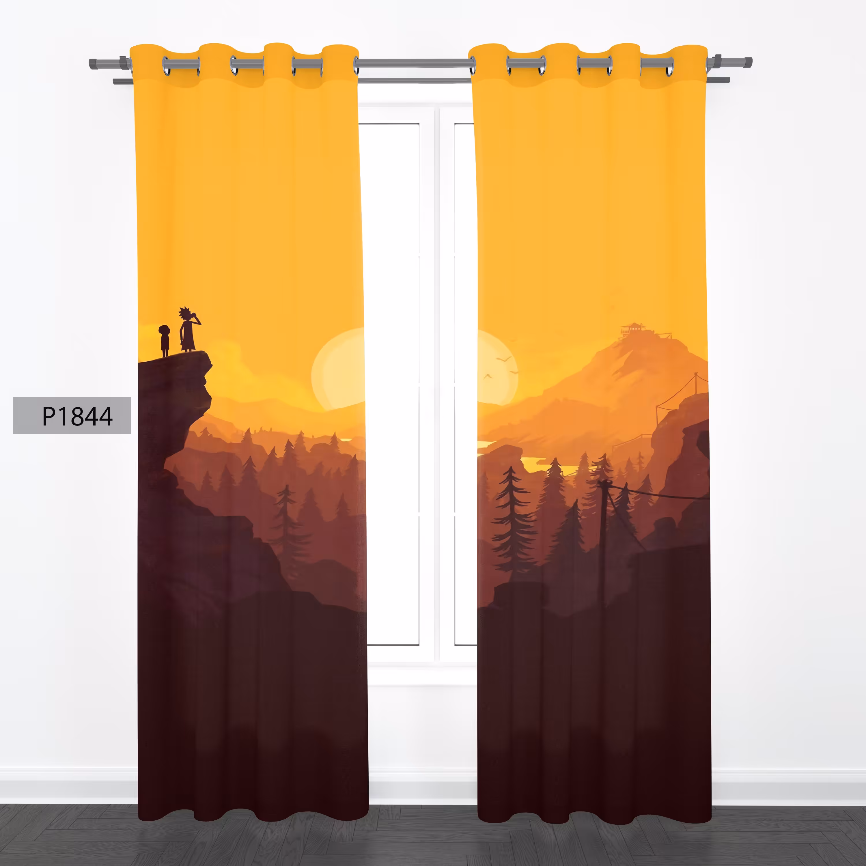 پرده هازان چاپی دوقواره دوخته شده پانچ شده هر قواره عرض 140ارتفاع 190 کد1844