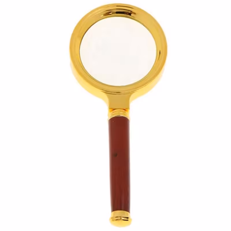 خرید ذره بین دسته طلایی با عدسی قطر 90 میلی متر