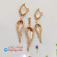 نیم ست ژوپینگ طرح طلا طلایی گوشواره آویز نگین دار سرویس شیک مجلسی درشت Xuping نیمست
