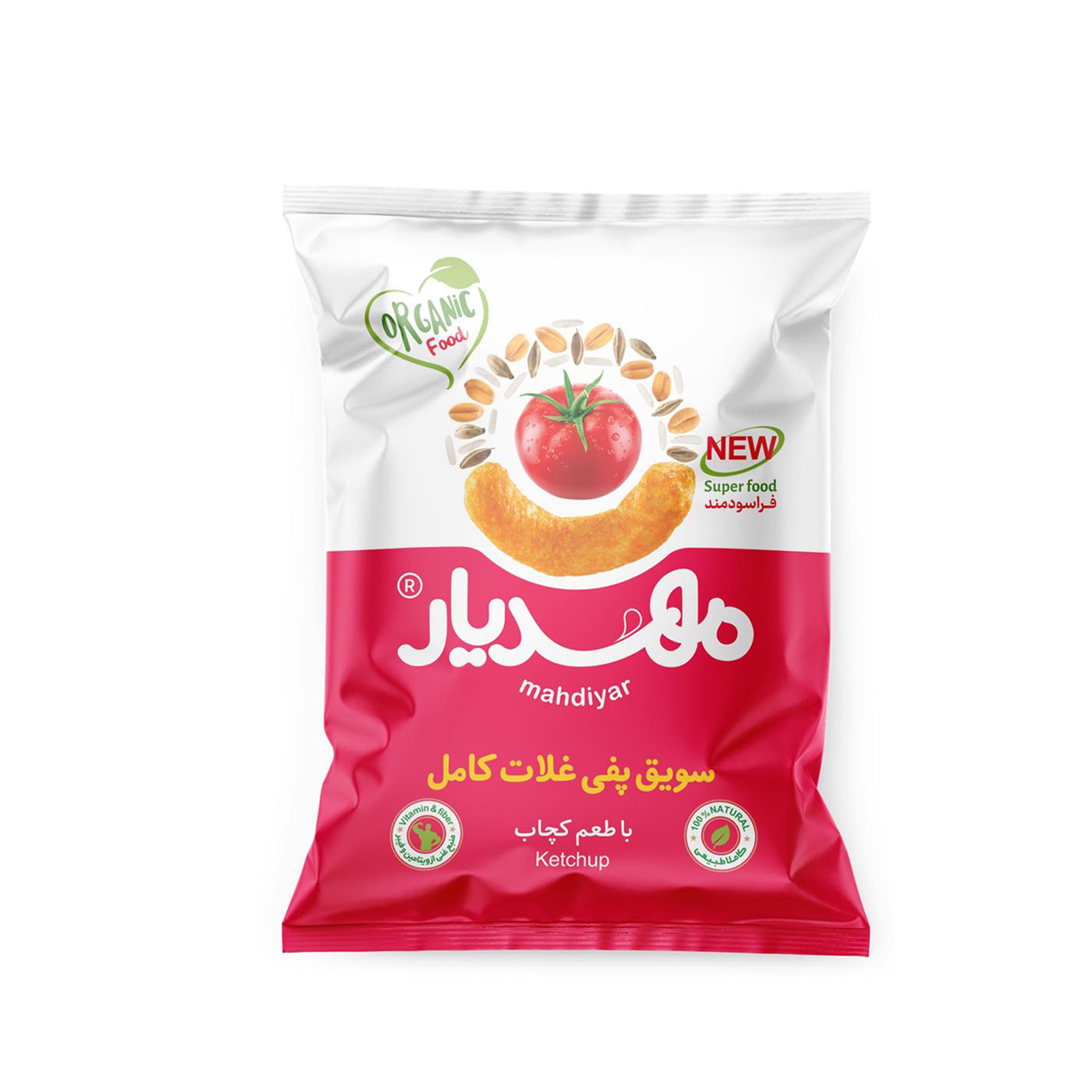 اسنک سویق پفی غلات کامل طعم کچاپ مهدیار 50 گرم