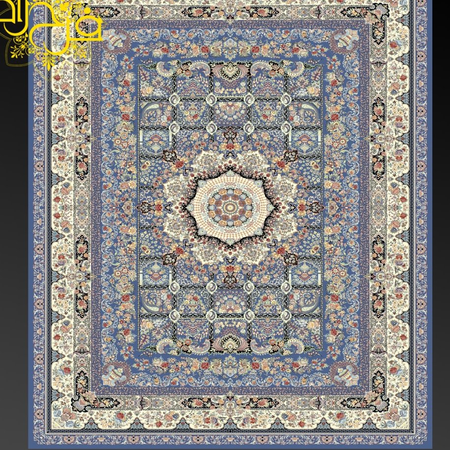 فرش 1000شانه تراکم 3000 طرح خشت طلا کاربنی