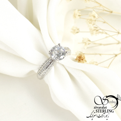 انگشتر نقره تک نگین و دور نگین کاری