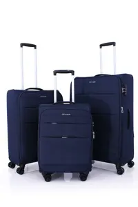 چمدان و ساک آبی مردانه زنانه 4200 3 Set Ultra Light Luxury پارچه چرخدار Pierre Cardin