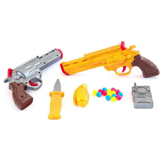 تفنگ اسباب بازی هفت تیر جعبه ای طلا و نقره