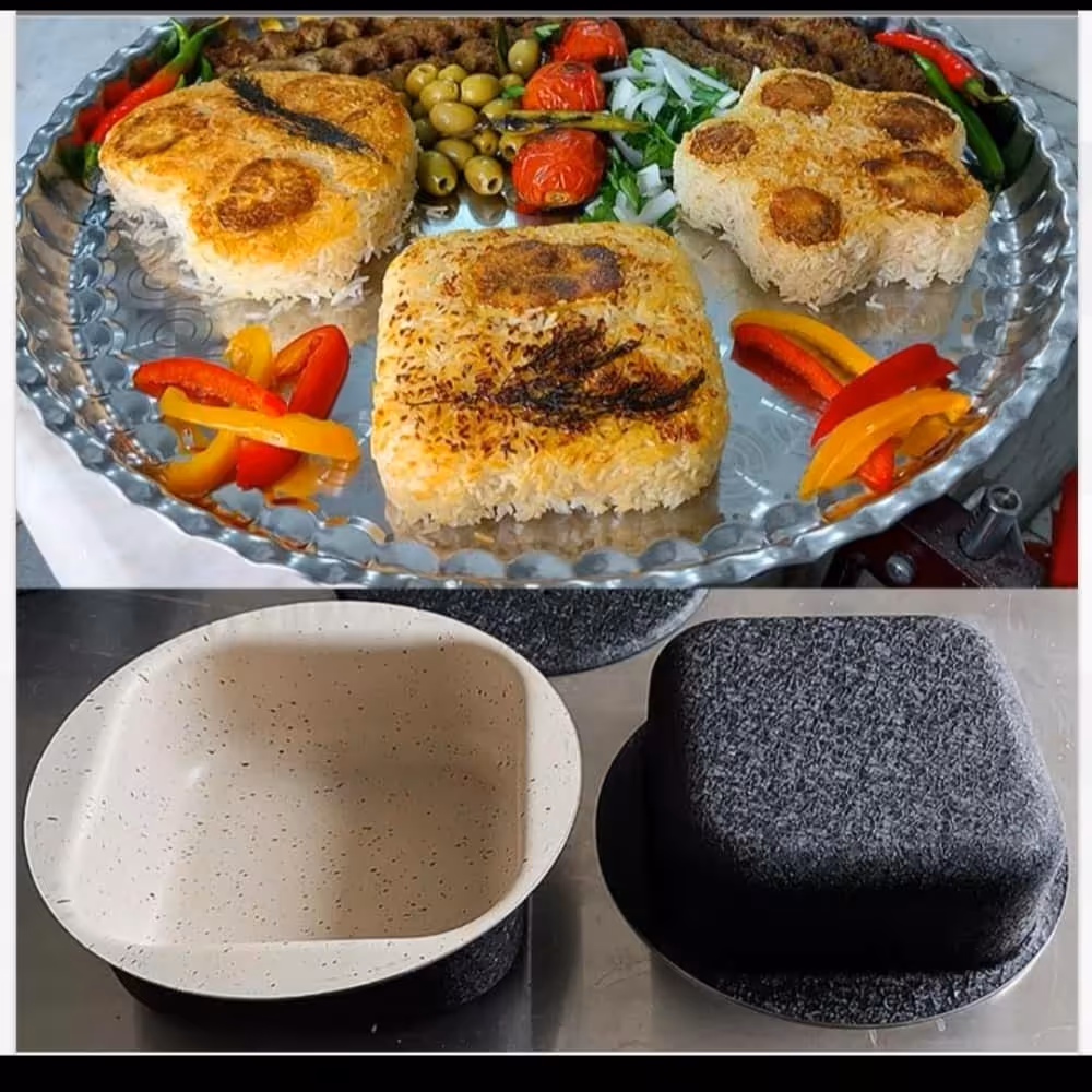 قالب کته گرانیتی مدل گرد مربع و قلبی  قالب ته چین و کیک قطر 17 و عمق 5 سانت 