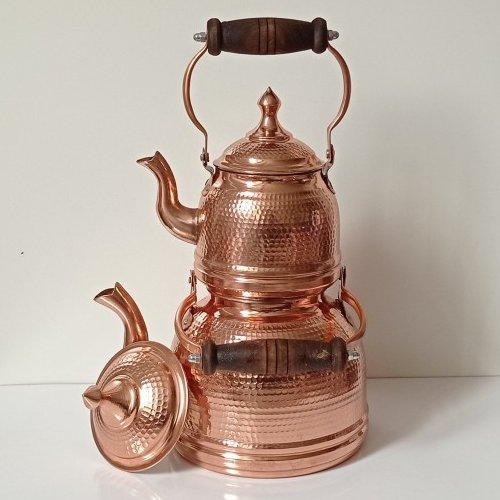 کتری و قوری دسته چوبی مسی بزرگ نانو شده