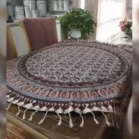 رومیزی گرد قطر 120 قلمکاری صادراتی طرح سه بته برند علی جعفری (مستقیم از تولید کننده) 