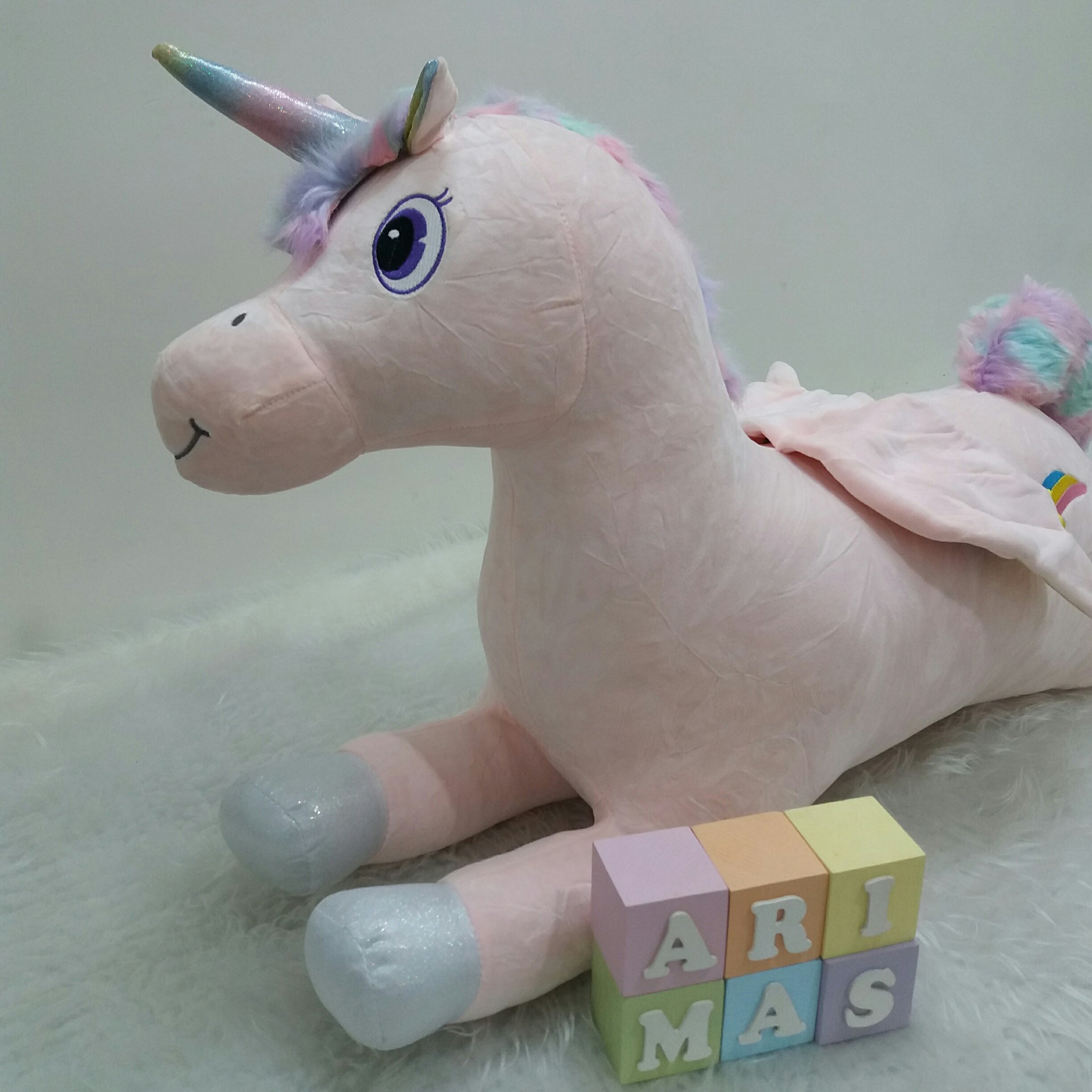 اسب تکشاخ بالدار بالشی صورتی سایز بزرگ 1 متری اورجینال