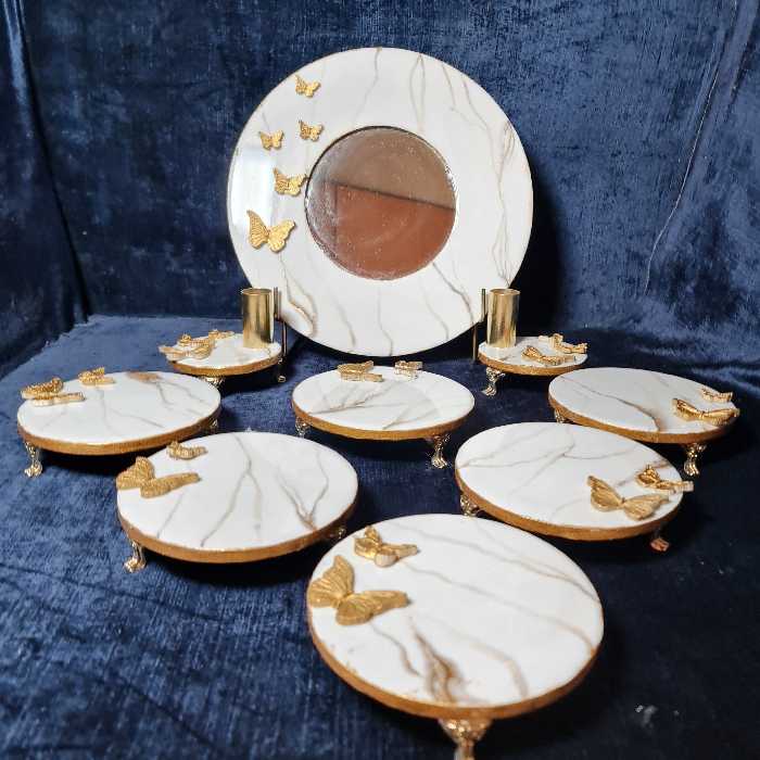 سفره هفتسین رزینی دستساز سنگی طرح پروانه طلایی 