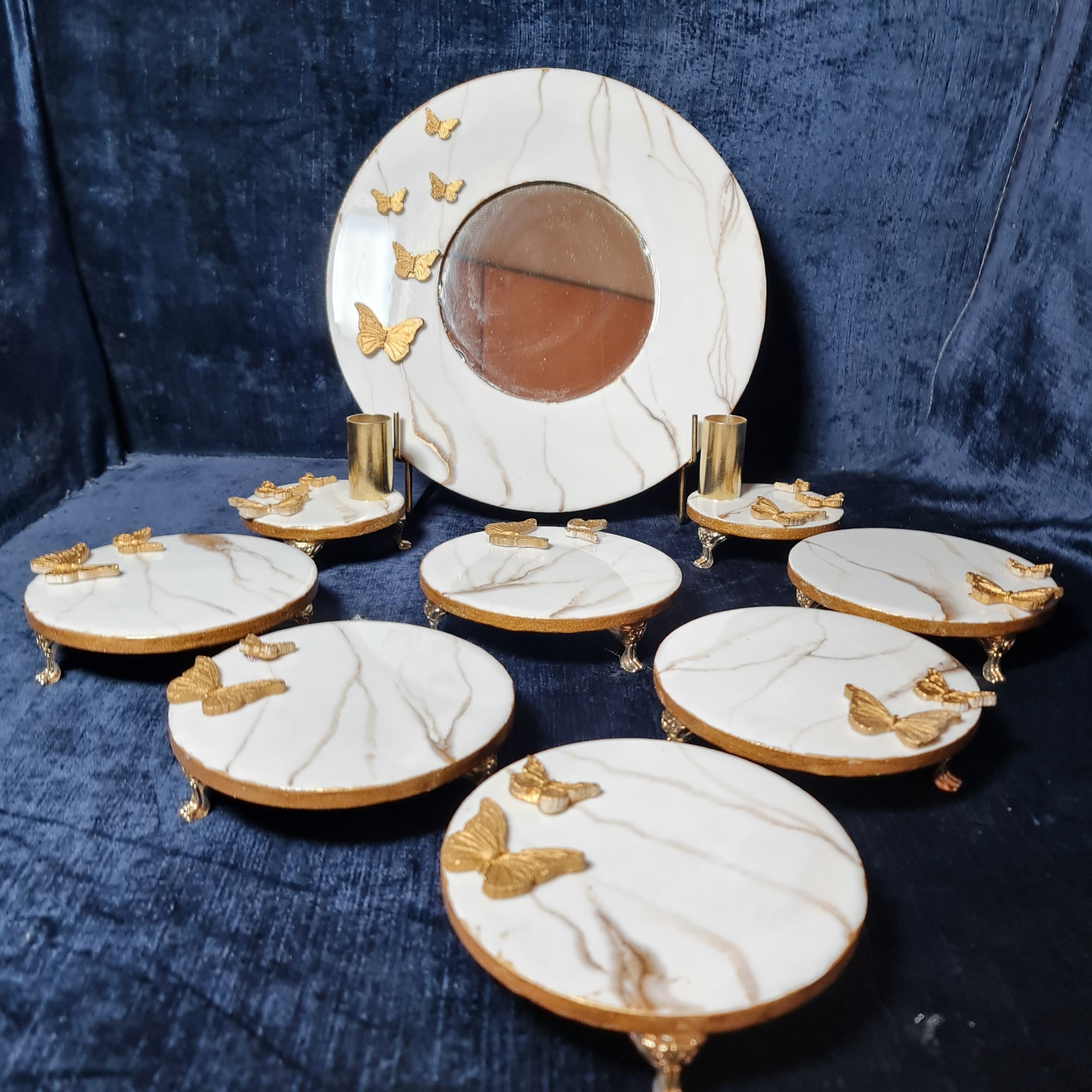 سفره هفتسین رزینی دستساز سنگی طرح پروانه طلایی 