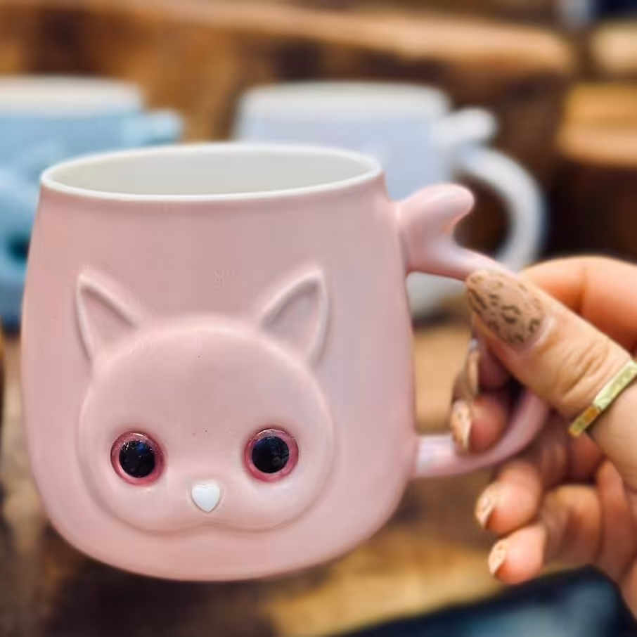 ماگ گربه چشم دکمه ای وارداتی 