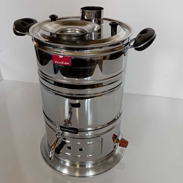 سماور گازی استیل دارای تنوره دارای جای قوری دوازده لیتر