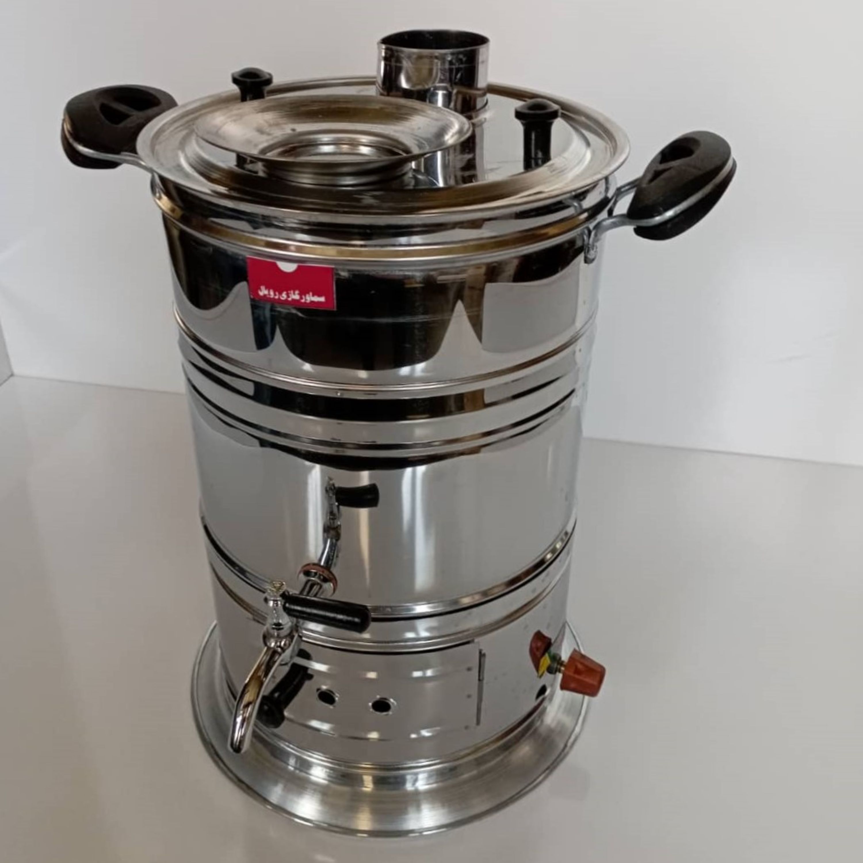 سماور گازی استیل دارای تنوره دارای جای قوری دوازده لیتر