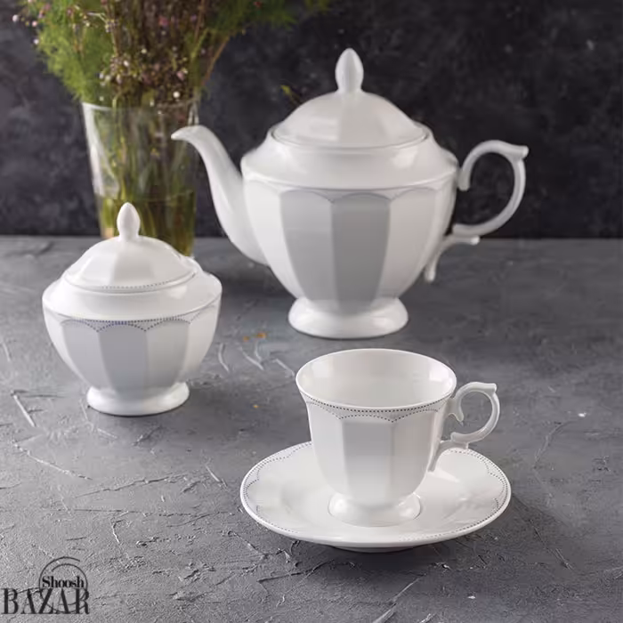 ست فنجان و نعلبکی چینی زرین مدل داتیس سرمه ای سری نئوکلاسیک