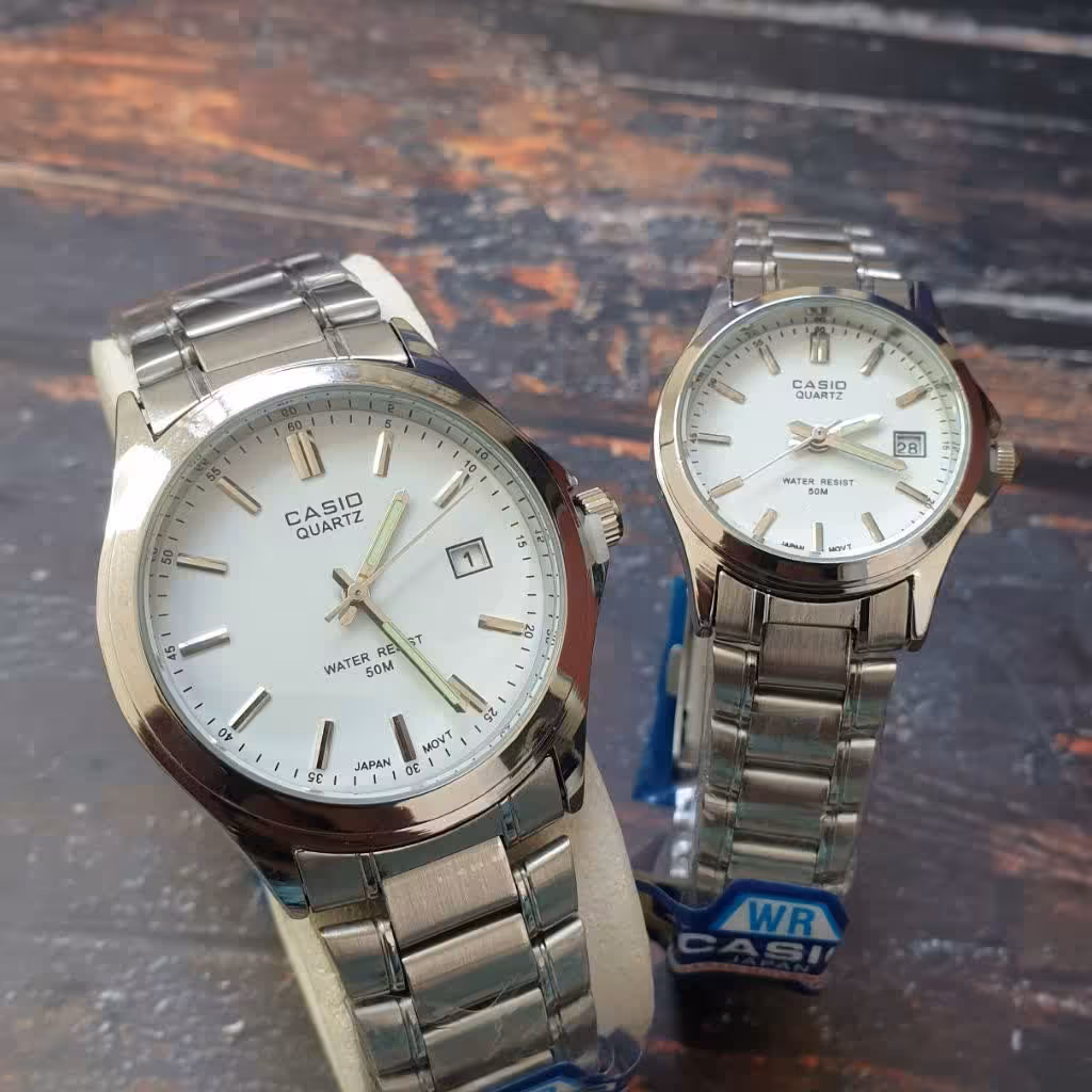 ساعت مچی ست مردانه و زنانه کاسیو بند و بدنه استیل Casio 