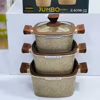 ست قابلمه 6 پارچه گرانیتی زیو طرح مربعی 7 سایز و 3 رنگ - درب سیلیکونی