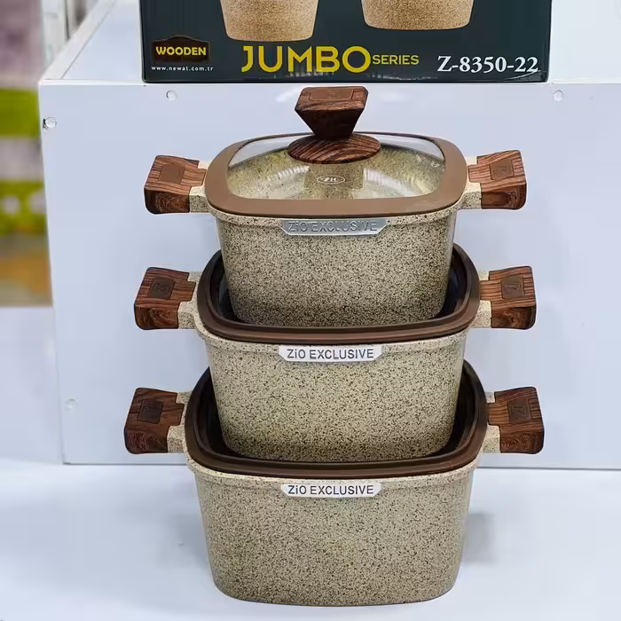 ست قابلمه 6 پارچه گرانیتی زیو طرح مربعی 7 سایز و 3 رنگ - درب سیلیکونی