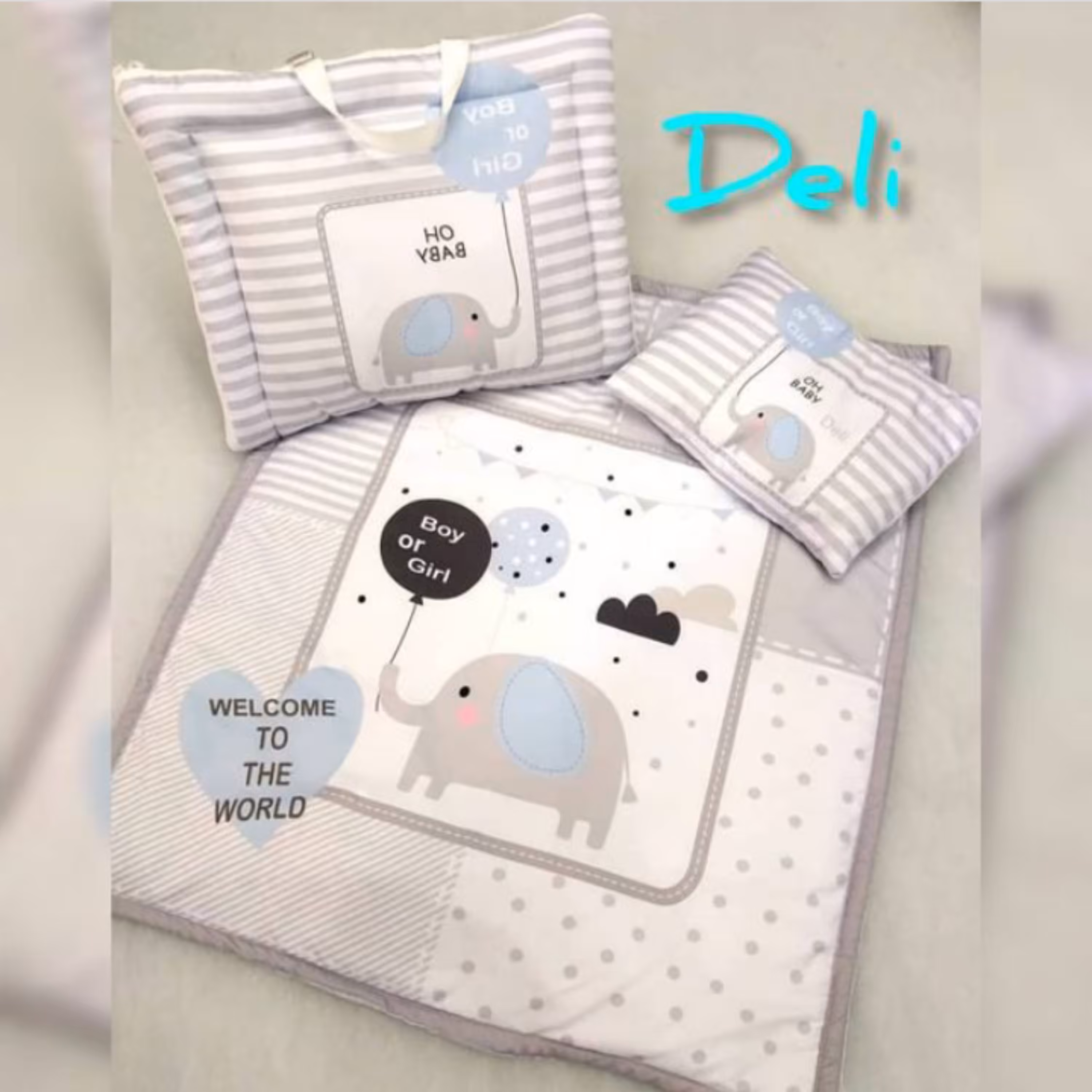 سرویس خواب 3 تکه مسافرتی طرح فیل و بادکنک آبی