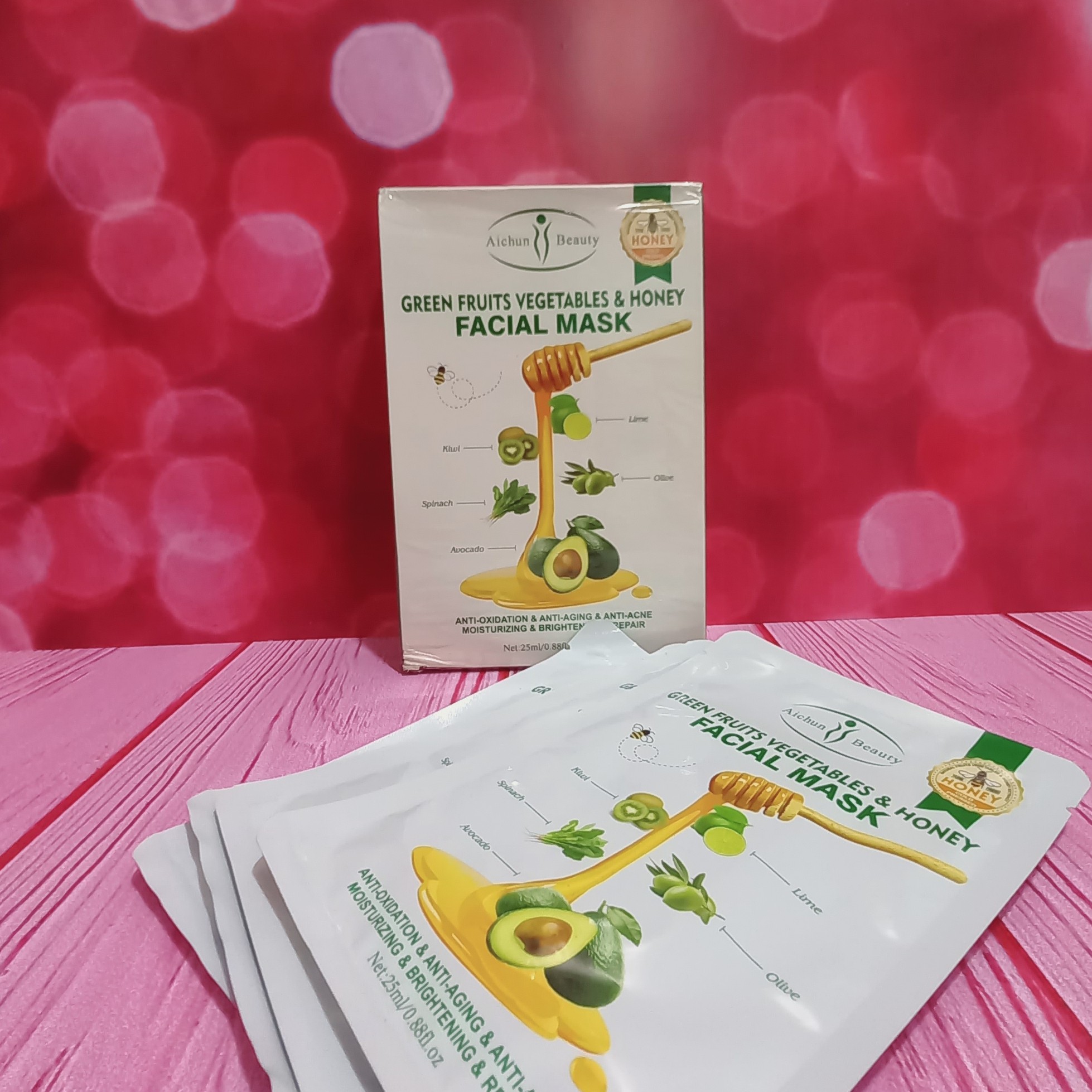 ماسک ورقه ای  پک  پنج  تایی   میوهای سبز و عسل  