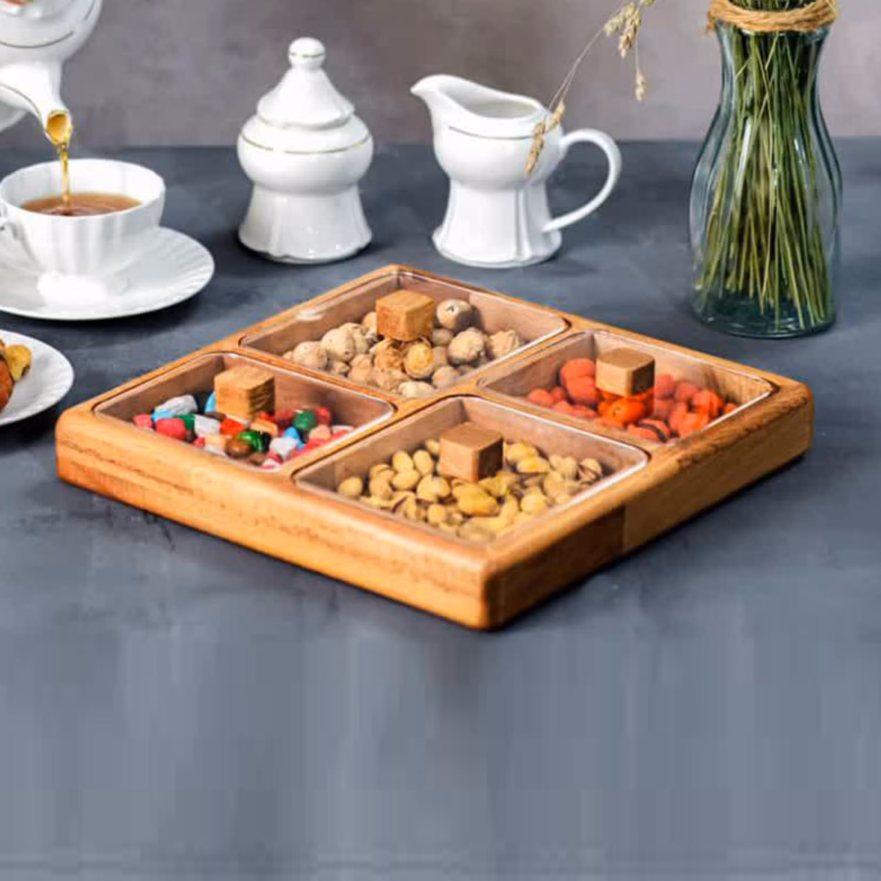 جعبه پذیرایی یا تی بگ 4 خانه چوبی کد 11026 با ارسال رایگان