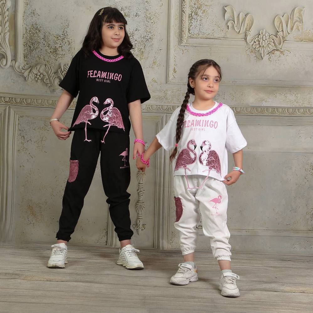 بلوزشلوار دخترانه طرح فلامینگو